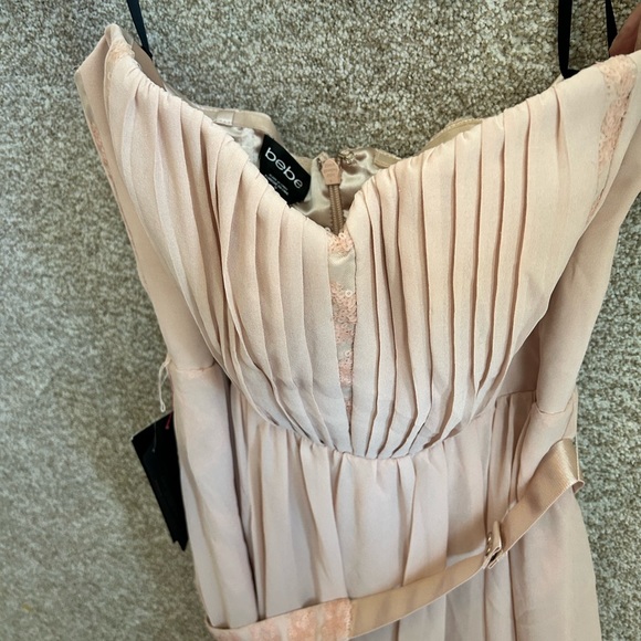 BEBE Beaded Chiffon Perlee Overlay Sleeveless Soft Pink Jumpsuit Dress Size 10 - Picture 2 of 9